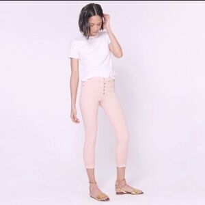 Veronica Beard Debbie 10”skinny button front pink Fray hem jeans size 24